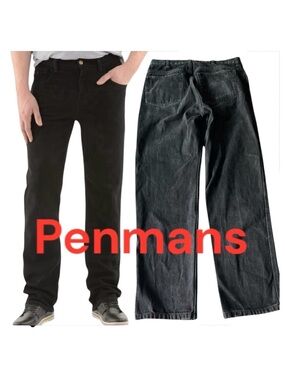 Penmans Black Relaxed Fit Straight Leg Denim Jeans (34x32)